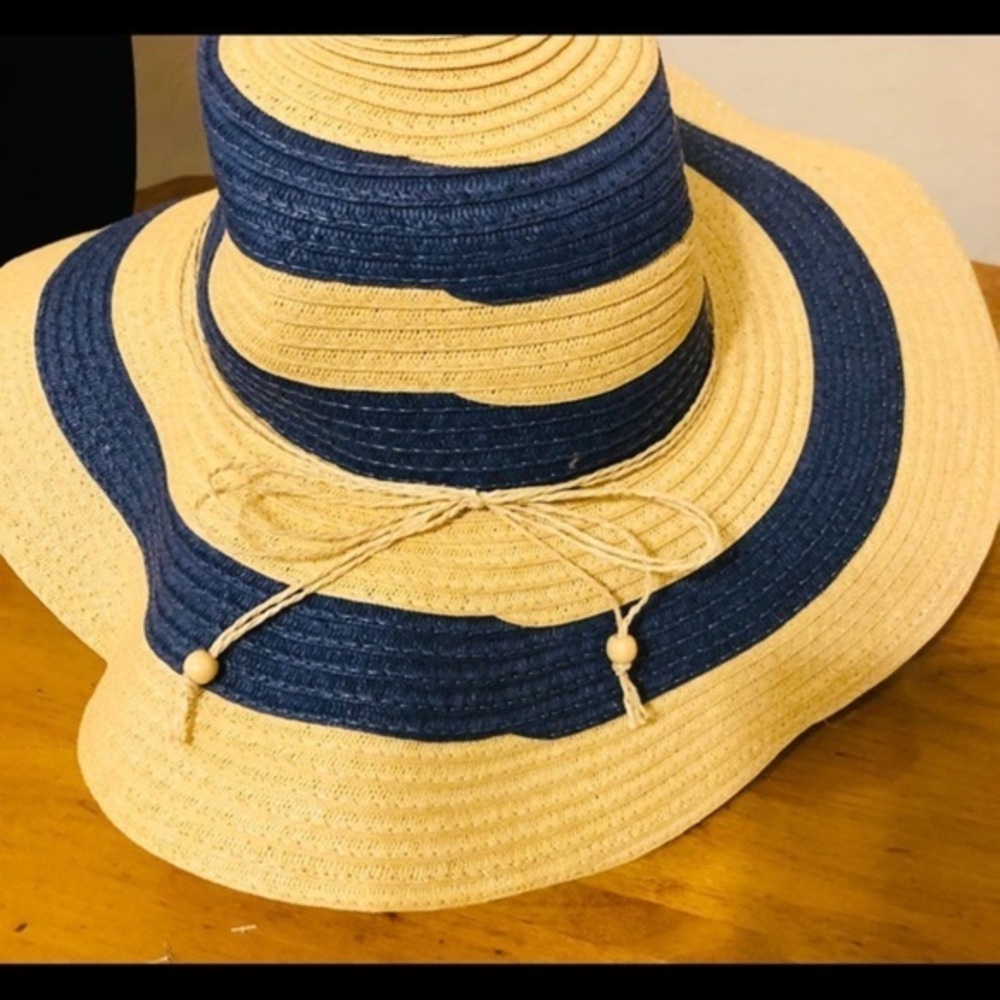 Panama Jack Navy Straw Floppy Beach Hat